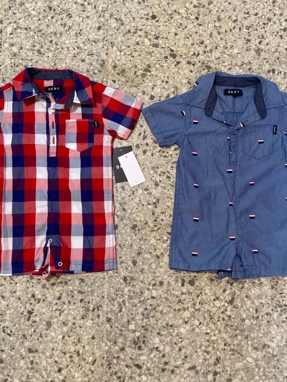DKNY Red, Blue & White Plaid Short-Sleeve Button Romper